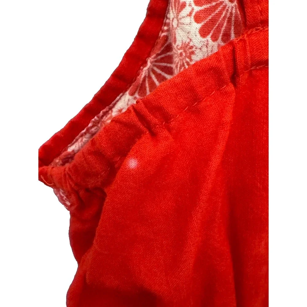 Red Floral Printed Babydoll Sundress Large Bohemian Summer Tropical Beach Resort